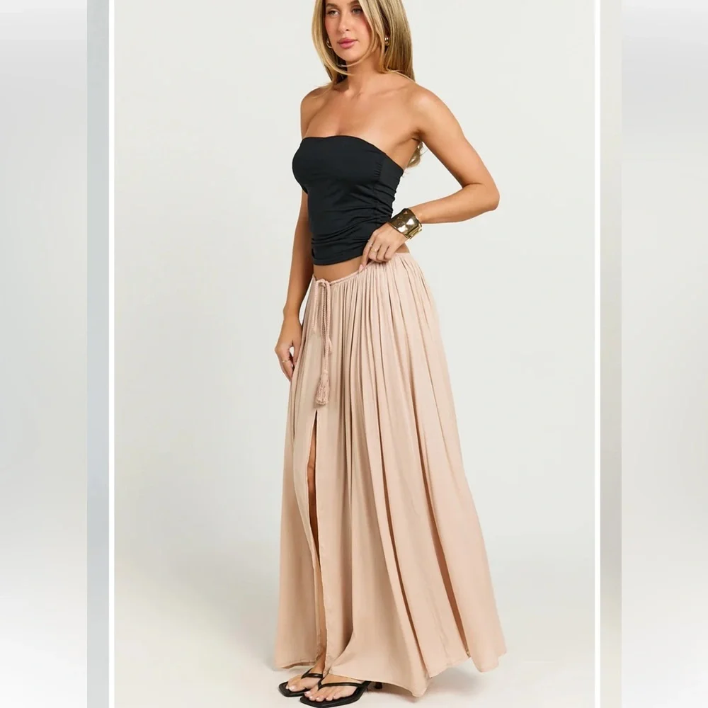 Showpo under the twilight boho Beige A-Line Skirt tassel tie slit - Picture 11 of 12